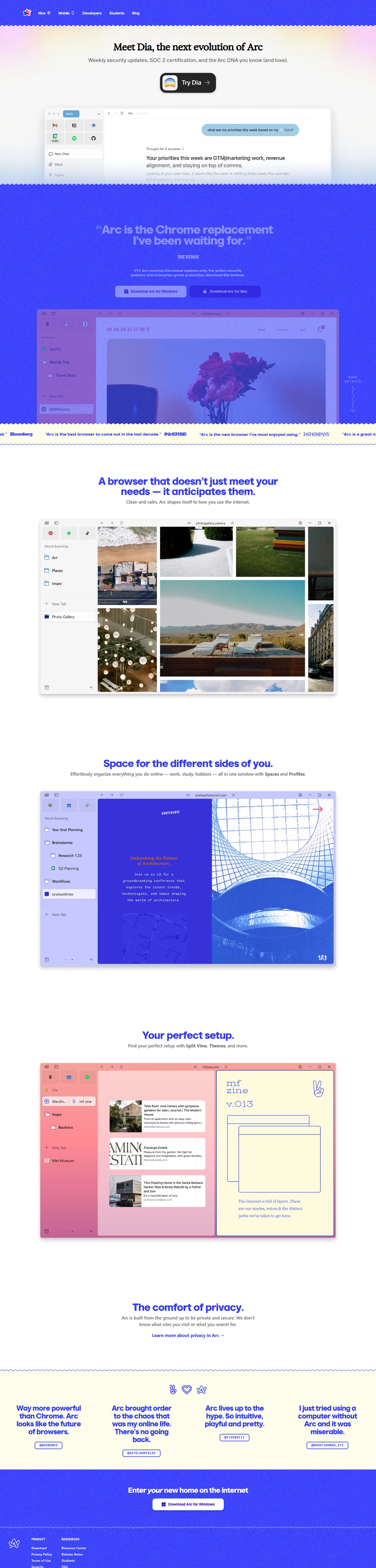 Full page of arc.net