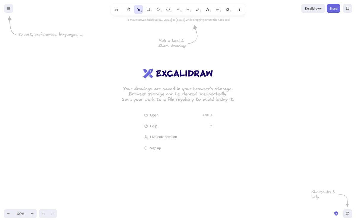 Full page of excalidraw.com