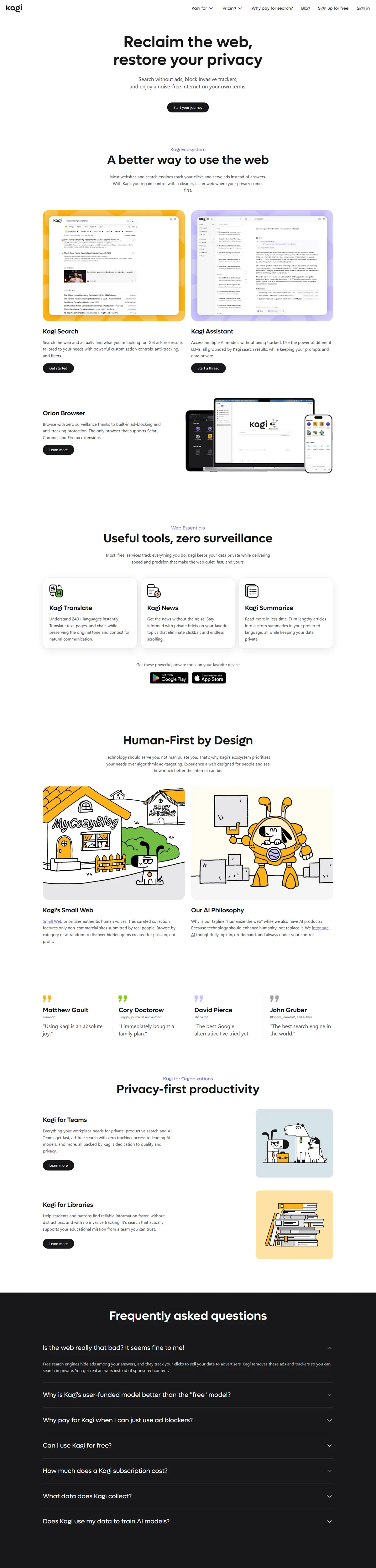 Full page of kagi.com