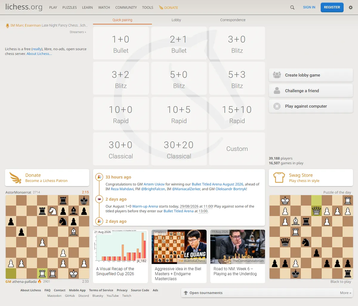 Full page of lichess.org