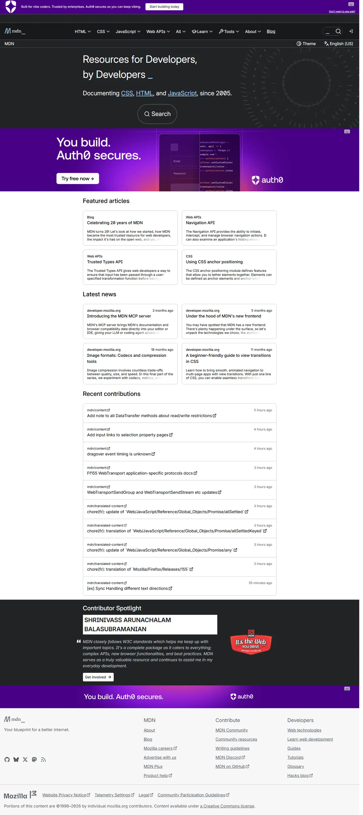 Full page of developer.mozilla.org